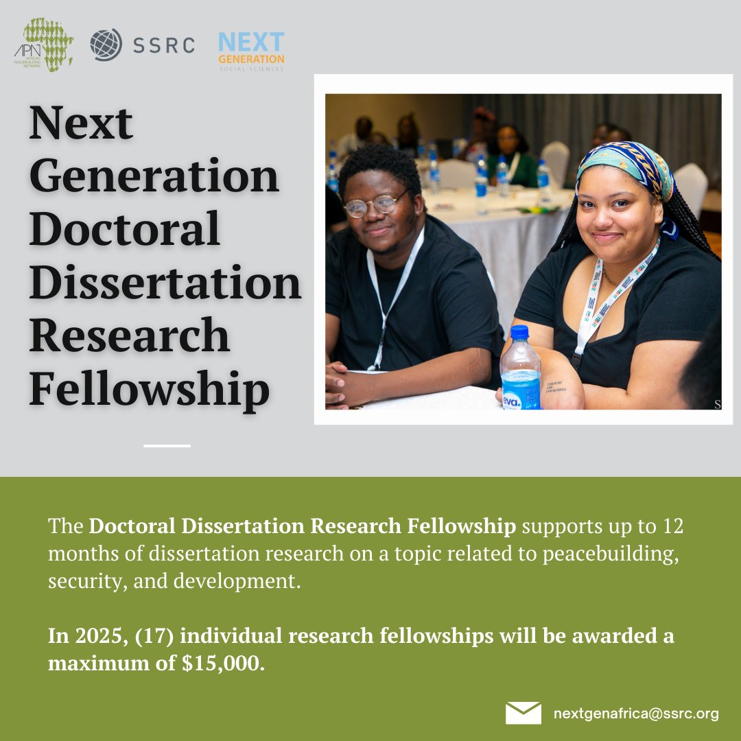 The Next Gen Doctoral Dissertation Research Fellowship supports doctoral students carrying out fieldwork, collecting and analyzing data, and working on their literature review and dissertation writing. 

Learn more: ssrc.secure-platform.com/a/organization…