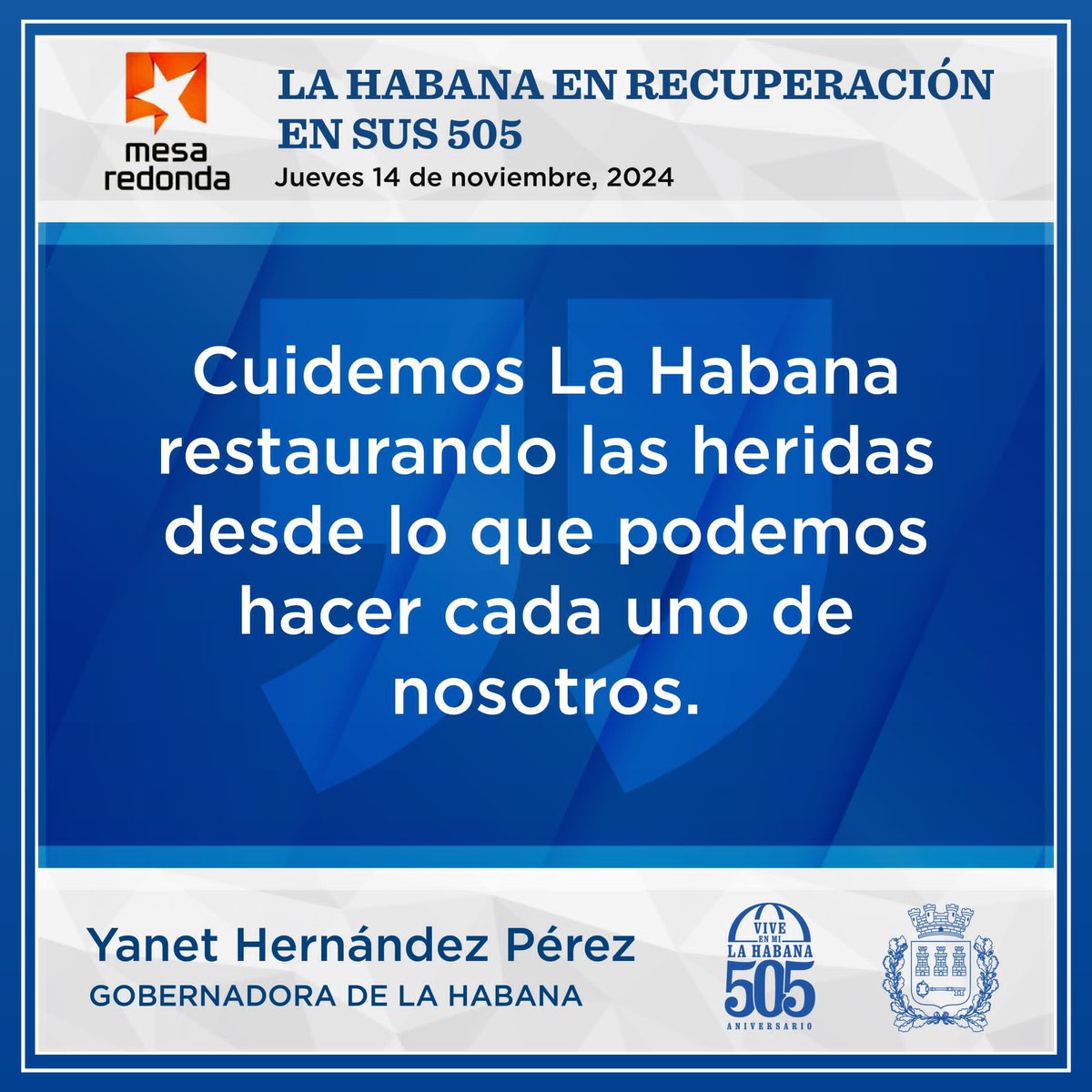 LzaraArgud98407's tweet photo. Nuestra Gobernadora fue muy precisa en su intervención, no solo por el 505 sino por esta Habana Real y Maravillosa, cuidemosla, hagamos de ella una Ciudad más limpia y bella
#LaHabanaViveEnMí https://t.co/ow2xQlP8SU