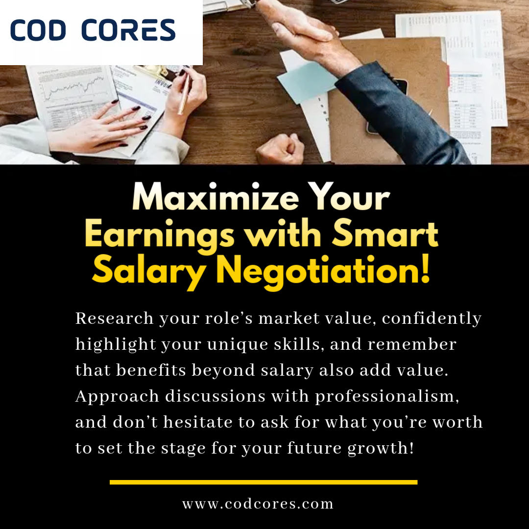 CodCores's tweet photo. Negotiating your salary can feel intimidating, but it’s a crucial skill that can significantly impact your career and financial future.

Remember, negotiation is a two-way street.

#SalaryNegotiation #CareerGrowth #JobTips #KnowYourWorth #Codcores https://t.co/UPY12zV4Ag