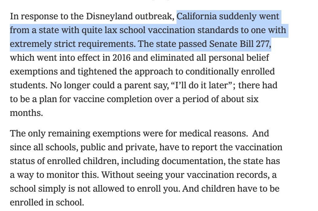 MattZeitlin's tweet photo. california used to have a pretty capacious personal belief exemption for childhood vaccines that they eliminated after a measles outbreak at disneyland https://t.co/qXDESSn2Aw https://t.co/cx5rF67Byu