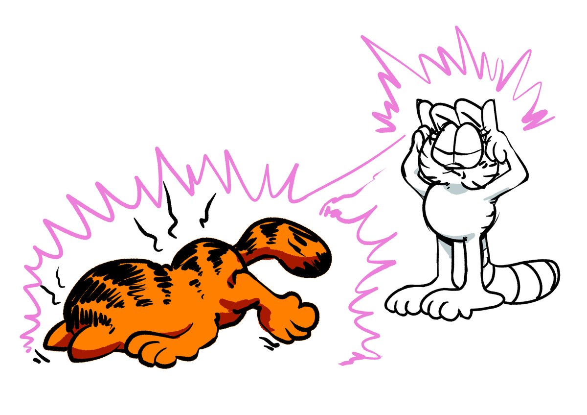 GarfSunday's tweet image. Nermal projecting his period cramps onto Garfield