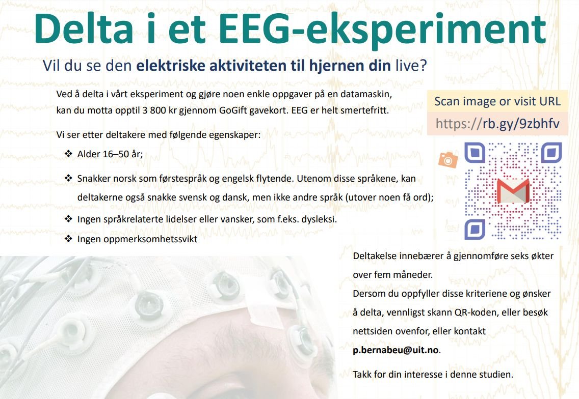 Er du:
✅mellom 16 og 50 år
✅🇳🇴 morsmål + 🇬🇧 flytende
Delta på studie ved PolaR Lab og tjen 250 NOK i timen som gavekort! ➡️rb.gy/9zbhfv