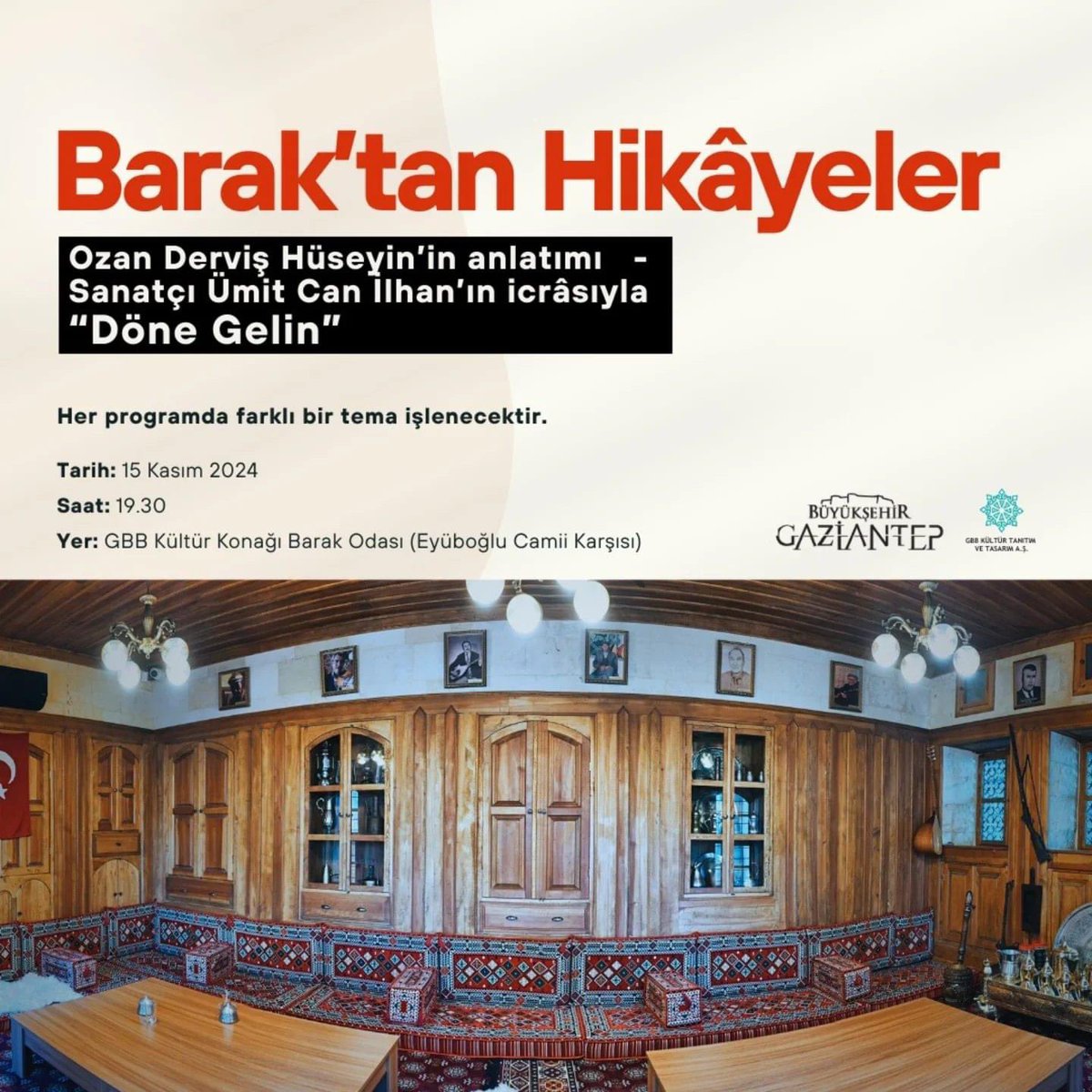 TiryakilerDer's tweet photo. "Barak'tan Hikâyeler" programımızın ikinci etkinliğinde, Ozan Derviş Hüseyin'in anlatımı ve Sanatçı Ümit Can İlhan'ın icrâsıyla "Döne Gelin" teması işlenecek. Bu kültürel zenginliği birlikte

🗓️ 15 Kasım 2024
⏰ 19.30
📍 GBB Kültür Konağı Barak Odası (Eyüboğlu Camii Karşısı) https://t.co/uaoLES7fjT