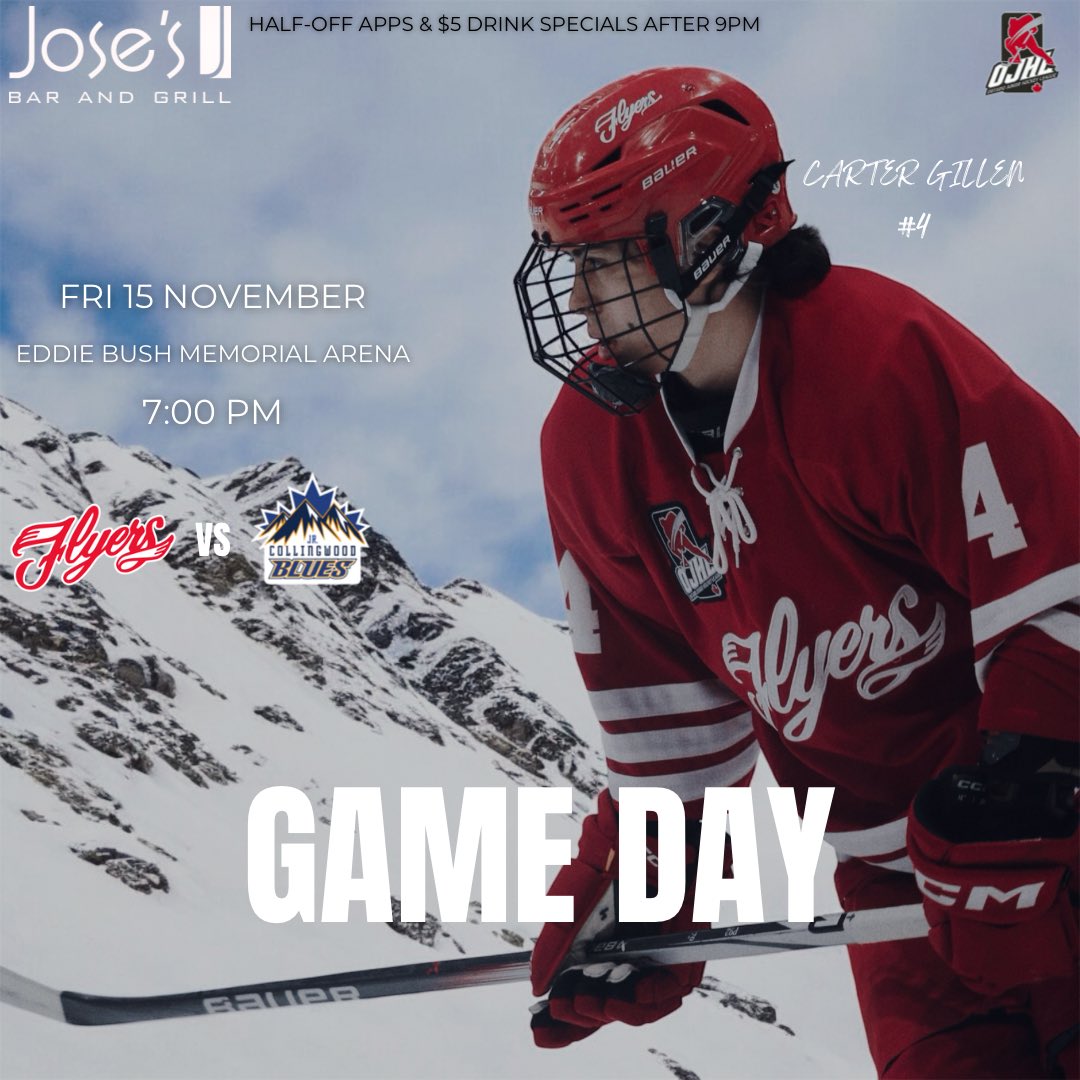 LeamFlyers's tweet image. 🚨GAME DAY🚨

The Flyers are on the road to Collingwood to take on the Blues.

🆚 @cwoodbluesjra 
📍 Eddie Bush Memorial Arena (Collingwood, ON)
⏰ 7:00 PM
📺Watch Live on FloHockey
#goflyersgo #hockey #ojhl #gameday