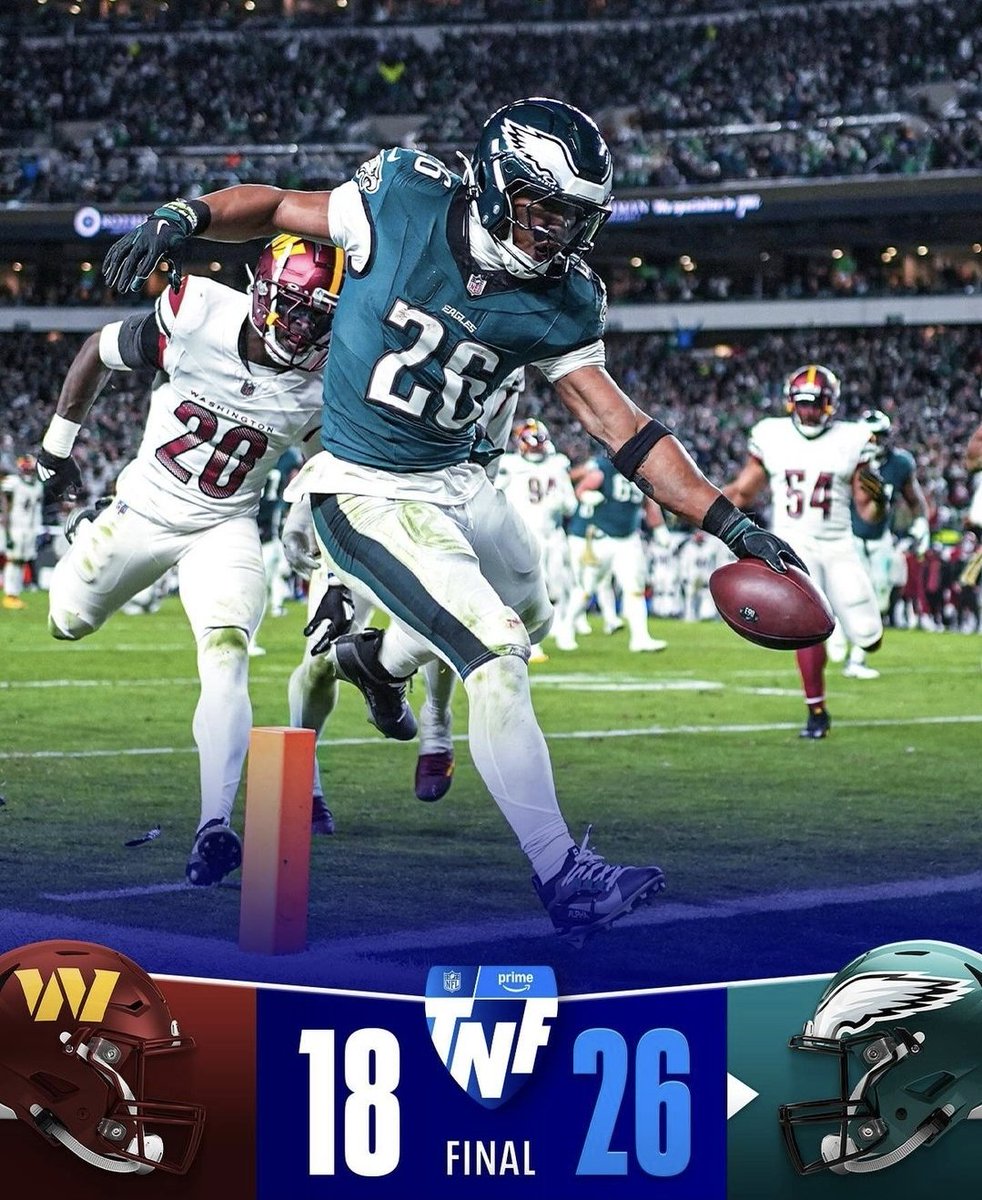 TribunaSportsMX's tweet image. Empezo la semana 11 con la victoria de #philadelphiaeagles sobre los #CommandersFootball 
🏈🏈🏈
#NFL