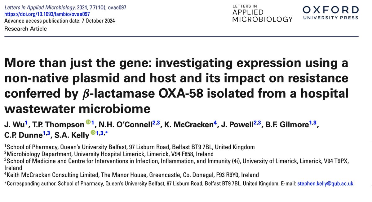 Colum Dunne (@profcolumdunne) on Twitter photo <a href="/UL/">University Of Limerick</a> <a href="/QUBelfast/">Queen's University Belfast 🎓</a> collaborative research using a very elegant molecular system to evaluate mechanisms of antimicrobial resistance with genes recovered from clinical bacterial isolates. This is an All-Ireland collaboration that works brilliantly
doi.org/10.1093/lambio… <a href="/UL/">University Of Limerick</a> <a href="/QUBelfast/">Queen's University Belfast 🎓</a> collaborative research using a very elegant molecular system to evaluate mechanisms of antimicrobial resistance with genes recovered from clinical bacterial isolates. This is an All-Ireland collaboration that works brilliantly
doi.org/10.1093/lambio…