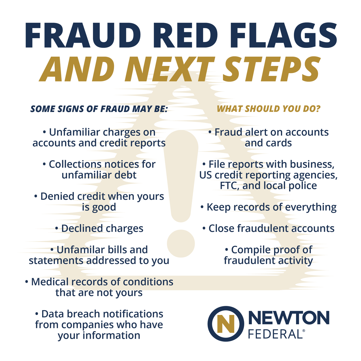 NewtonFederal's tweet photo. It's important to know the signs of fraud &amp; what to do if you're a victim. Once you've made it through the initial crisis intervention period, you will definitely want to correct any credit report errors &amp; you may want to consider purchasing an extended fraud alert for yourself. https://t.co/3cXaO0H1EI