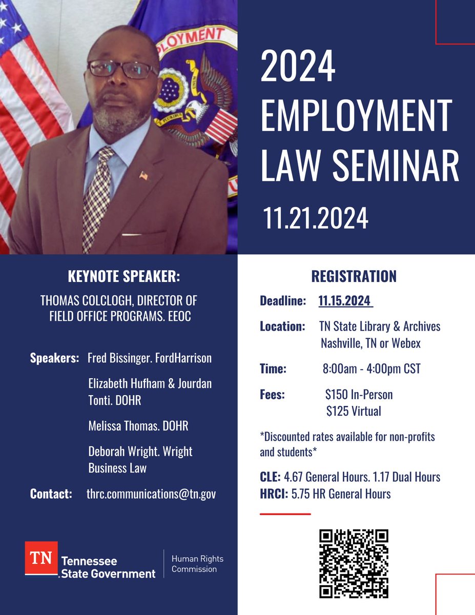 Last call for the 2024 Employment Law Seminar! Registration closes today. Join us to hear from experts in employment law including Keynote Speaker, Thomas Colclough, Director of Field Office Programs with the <a href="/USEEOC/">U.S. EEOC</a>.

Register➡️bit.ly/2024ELS
