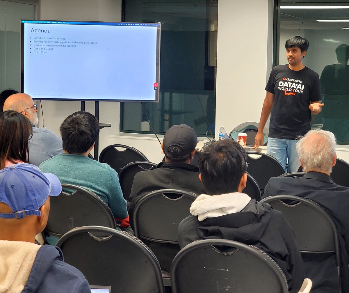 We had an amazing User Group event last night featuring Harsha Pasala from <a href="/databricks/">Databricks</a> ! The session delved into how Databricks can be leveraged to build, manage, and deploy data pipelines effectively.

Check out the Usergroup page:
meetup.com/toronto-enterp…

#Data #Databricks