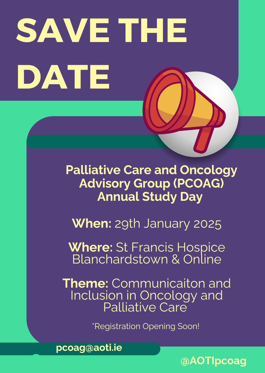 📢 📢Save the Date! 📅📅

The annual PCOAG study day is taking place on the 29th of January 2025! 

More detials and information about registration coming soon!