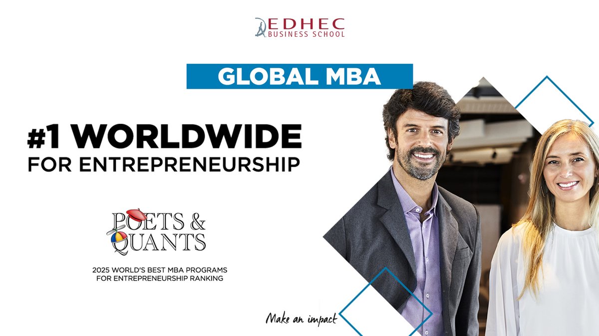 EDHEC_BSchool's tweet photo. #EDHEC Business School’s Global MBA tops @PoetsAndQuants annual ranking of the World’s Best MBA Programs for Entrepreneurship. The 2025 rankings show EDHEC leading or co-leading in three key areas. Learn more 👉https://t.co/80HUPacd7o #ProudlyEDHEC #AStepForward @EDHEC_GlobalMBA https://t.co/yaMvNZSq3j