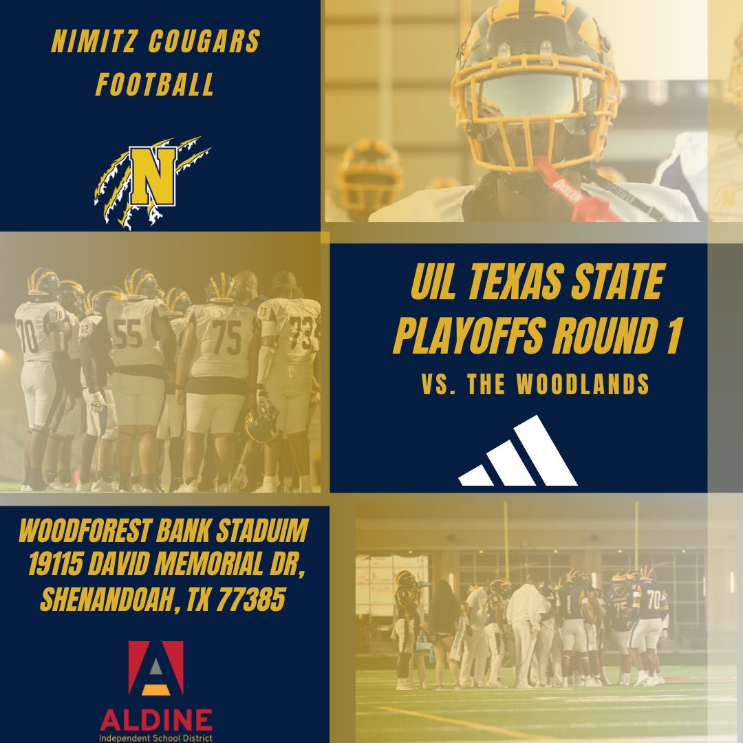 Aldine Nimitz Football (@nimitzcoogsfb) on Twitter photo Round 1 Tonight!!! We look forward to seeing everybody in your BLUE and GOLD!!!!! Let’s pack out Woodforest Bank Stadium!!💛💙 Ticket Link Below!! <a href="/Coach_Harmon/">Cornelius Harmon, M.Ed</a> <a href="/CoachColquitt/">Rashard Colquitt</a> <a href="/RealCoachBuc/">Eric Buchanan</a>
checkpoint.url-protection.com/v1/r01/url?o=h…
#TheStandard #ALLIN Round 1 Tonight!!! We look forward to seeing everybody in your BLUE and GOLD!!!!! Let’s pack out Woodforest Bank Stadium!!💛💙 Ticket Link Below!! <a href="/Coach_Harmon/">Cornelius Harmon, M.Ed</a> <a href="/CoachColquitt/">Rashard Colquitt</a> <a href="/RealCoachBuc/">Eric Buchanan</a>
checkpoint.url-protection.com/v1/r01/url?o=h…
#TheStandard #ALLIN