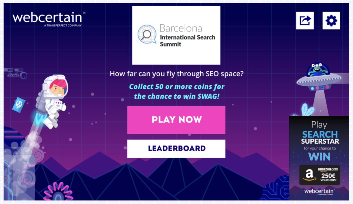 aleyda's tweet image. How far can you fly through SEO Space? Play the very cool SEO game created by @kirstiehoskin  from @WebCertain / #IntSS: Whoever is at the top of the leaderboard by Thursday Nov 21st, 2024 in the morning will win a ticket to the International Search Summit in 2025 🏆 Play now:…