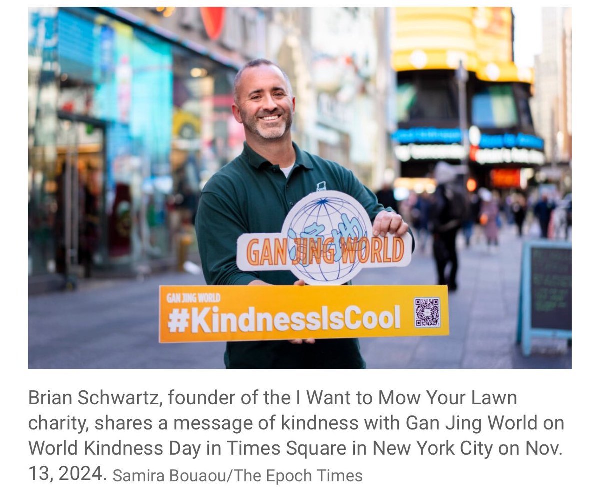 #KINDNESSISCOOL  !

🚨 Exciting news! Honored to see I Want To Mow Your Lawn (<a href="/IWTMYL/">I Want To Mow Your Lawn ® 501(c)(3) Non-Profit Org</a> ) featured on a Times Square NYC billboard for #WorldKindnessDay, thanks to the incredible #KindnessIsCool campaign. Grateful to represent our amazing volunteers making a difference in