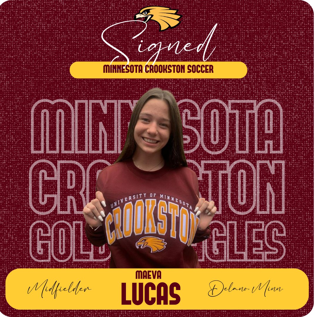 Golden Eagle Sports (@umncrookstonath) on Twitter photo We are pumped to announce the signing of Maeva Lucas (MF, 5-3, Delano, Minn./Delano H.S.) to play for <a href="/UMNCrookstonSoc/">Golden Eagle Soccer</a>. Maeva is a two-time All-Conference selection. Welcome to the Family!
#WingsUp We are pumped to announce the signing of Maeva Lucas (MF, 5-3, Delano, Minn./Delano H.S.) to play for <a href="/UMNCrookstonSoc/">Golden Eagle Soccer</a>. Maeva is a two-time All-Conference selection. Welcome to the Family!
#WingsUp