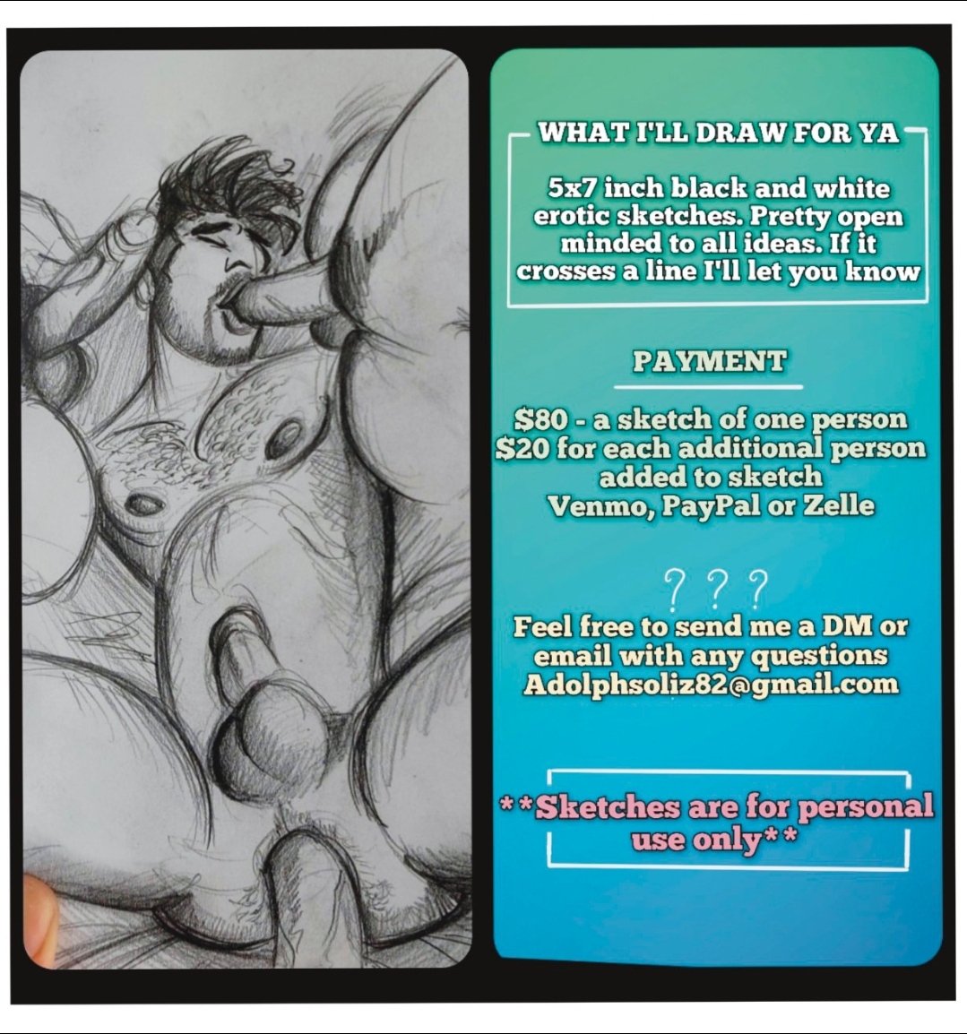 For those who have asked recently I will be opening myself up for  commissions. So if you want to gove someone ..or yourself some erotic art for the holidays i gotcha covered :) see the attached details and reach out with any more questions or if u want something more elaborate.