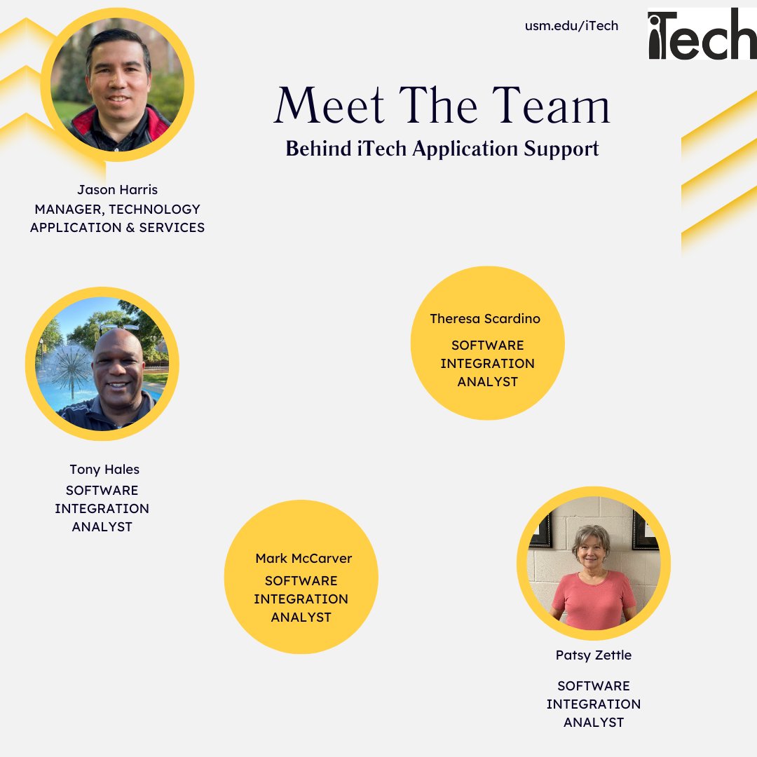 USMiTech's tweet image. Happy #MeetTheTeamMonday! We're celebrating our incredible iTech Application &amp;amp; Services Support Team. Let's applaud the dedicated and talented individuals who keep our campus-wide applications running smoothly. We couldn't do it without you! #ApplicationSupport #AmazingTeam