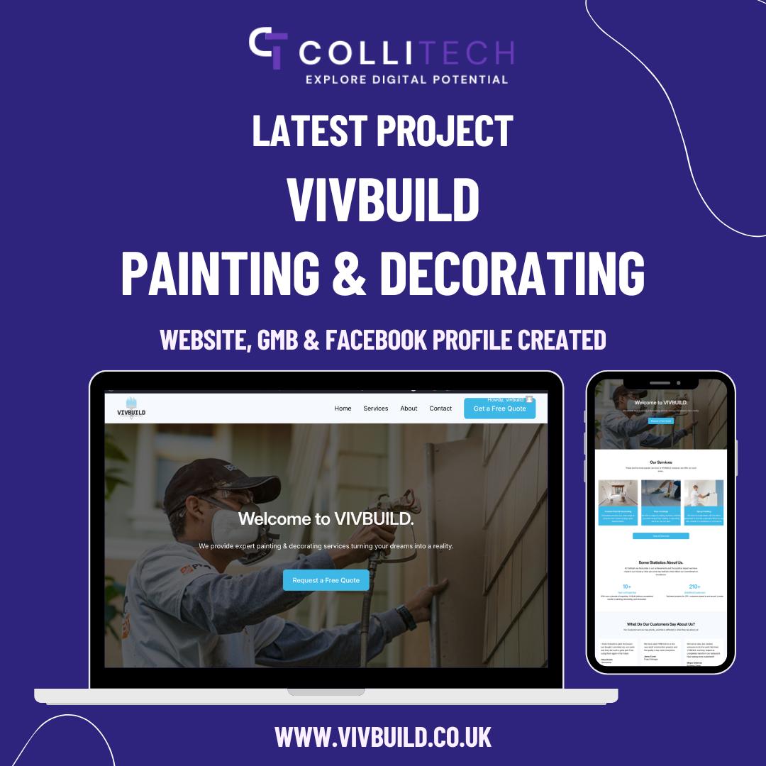 ColliTechh's tweet image. 🚨Our Latest Project: VIVBUILD

We were approached by a client based in London that offers painting &amp;amp; decorating contracting services. Upon exploring needs with the client, We understood we needed to create a website, logos, Other media and Business profiles
#project #website