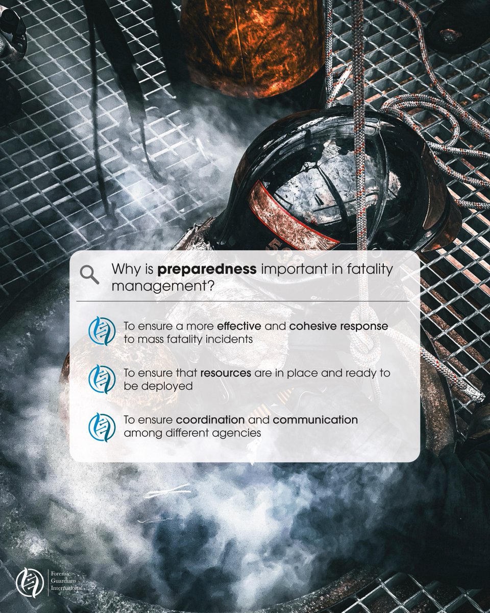 Forensic Guardians International Consulting Inc (@forensicguard) on Twitter photo Do you know why #PREPAREDNESS is important in fatality management? Here, three fundamental reasons. <a href="/ForensicGuard/">Forensic Guardians International Consulting Inc</a> is committed to providing consulting and training courses to make mass fatality management operations #clearer, more #cohesive, and #safer. Do you know why #PREPAREDNESS is important in fatality management? Here, three fundamental reasons. <a href="/ForensicGuard/">Forensic Guardians International Consulting Inc</a> is committed to providing consulting and training courses to make mass fatality management operations #clearer, more #cohesive, and #safer.