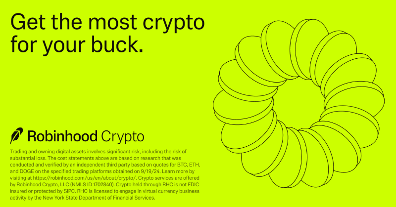 RobinhoodApp's tweet photo. Trade BTC, ETH, DOGE and more 24/7 with Robinhood Crypto.