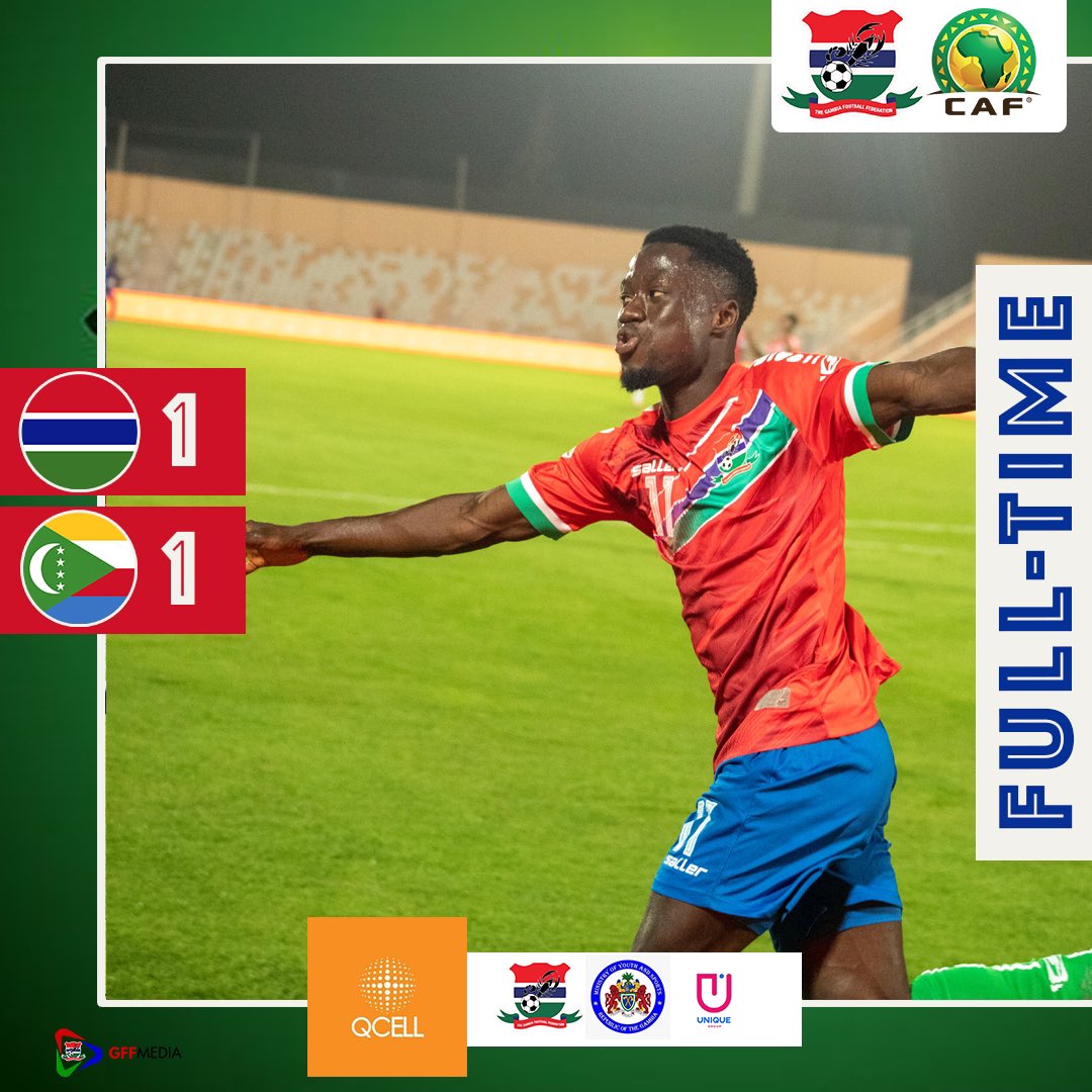 Halftime here in Berkane. Abdoulie Sanyang gave the Scorpions the lead but Comoros fought back to drew level