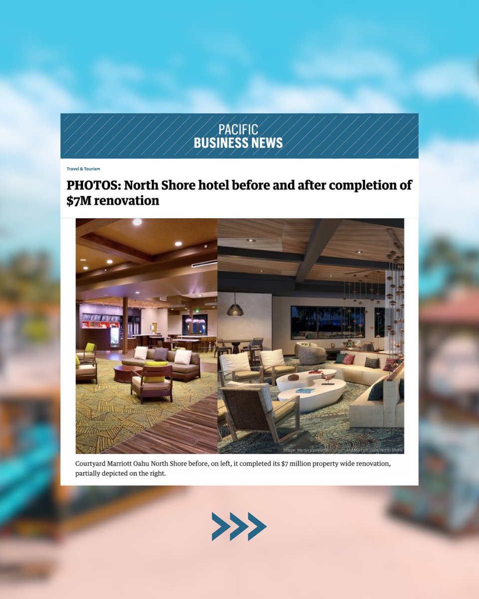 CrystalClearHI's tweet photo. We’re thrilled to see our client, @courtyardoahunorthshore, is making waves in @pacificbusinessnews with its stunning transformation! 🌊 Refreshed rooms, revamped community spaces, &amp; a pool oasis redefine relaxation in #paradise. Full story: https://t.co/dOObxk2z1v https://t.co/bKF9h9vJOs