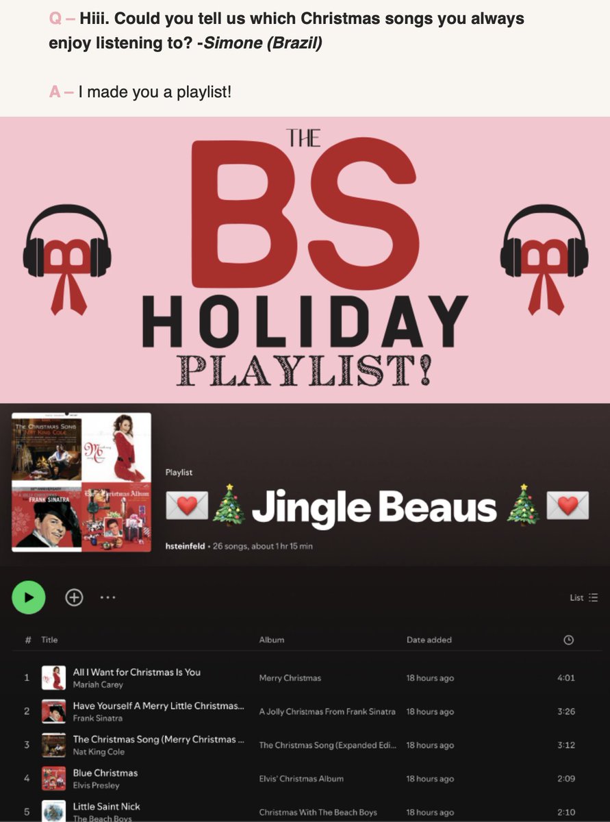 About_Hailee's tweet photo. Awww. I am so happy. 🫠

I Love this Hailee Steinfeld @HaileeSteinfeld You are the Sweetest Human. You Made a Playlist of the Songs You Always Enjoy Listening to. 🫠🥰💌💗

💌🎄Jingle Beaus 🎄💌
https://t.co/zgcogtCmm4

Congrats! Simone (Brazil) @HSCU_HAIZ, your question was featured in Today's Letter #015. I'm Happy For You! 👏