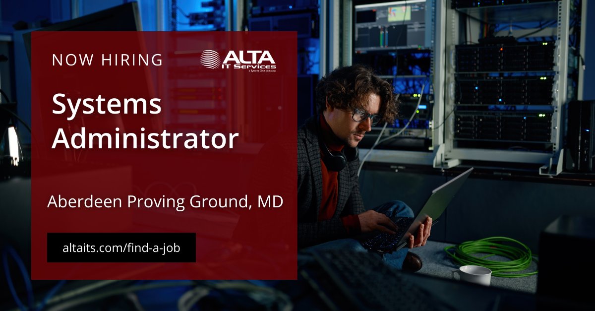 altaitservices's tweet image. ALTA IT Services is #hiring a Systems Administrator for work in Aberdeen Proving Ground, MD. 
Learn more and apply today: ow.ly/a4SF50U7UaX 
#ALTAIT #SystemsAdmin #SecurityPlus #RedHatLinux #WindowsServer #DatabaseManagement