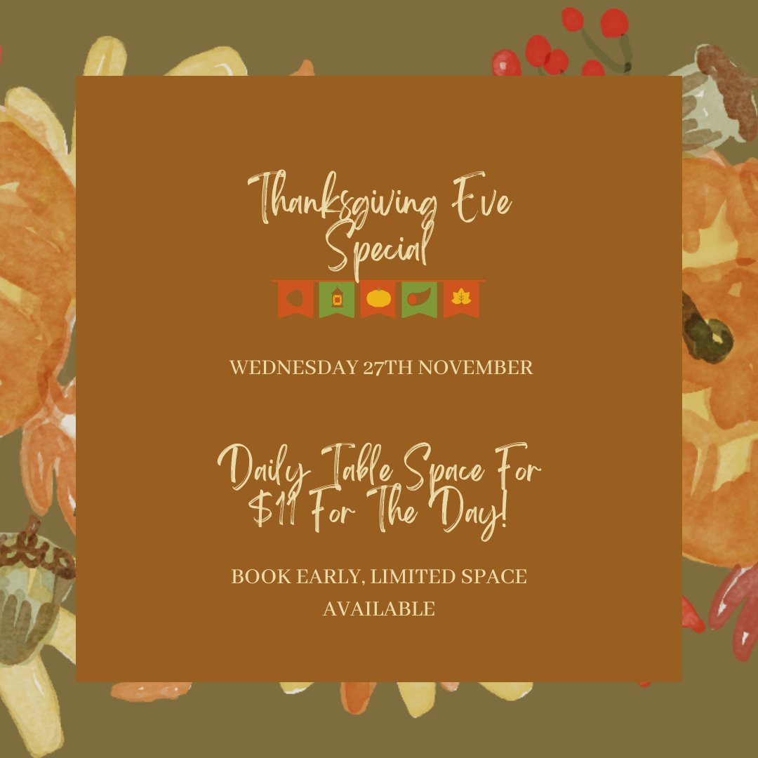 BeachBlvdFlea's tweet photo. Thanksgiving Eve Special!! Daily table space for $11 for the day 🦃
Book early, limited space available! 

#BeachBlvdFleaMarket #ThanksgivingSpecial #JacksonvilleBeach https://t.co/DzrSRGOyzD