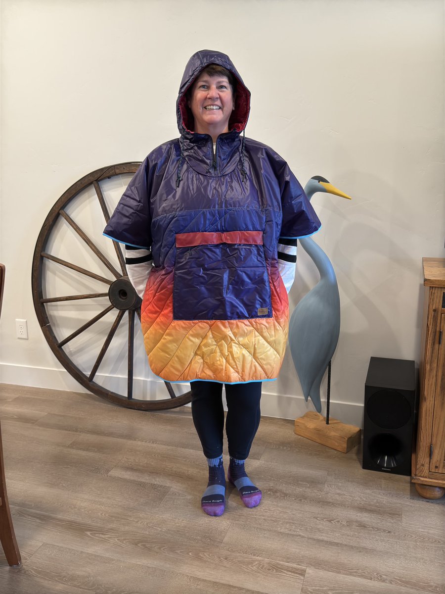 candiburke's tweet photo. My obsession with my #Rumpl blanket led my son to get me the poncho for my birthday. OMG it’s so fabulous https://t.co/6jg226NJR9