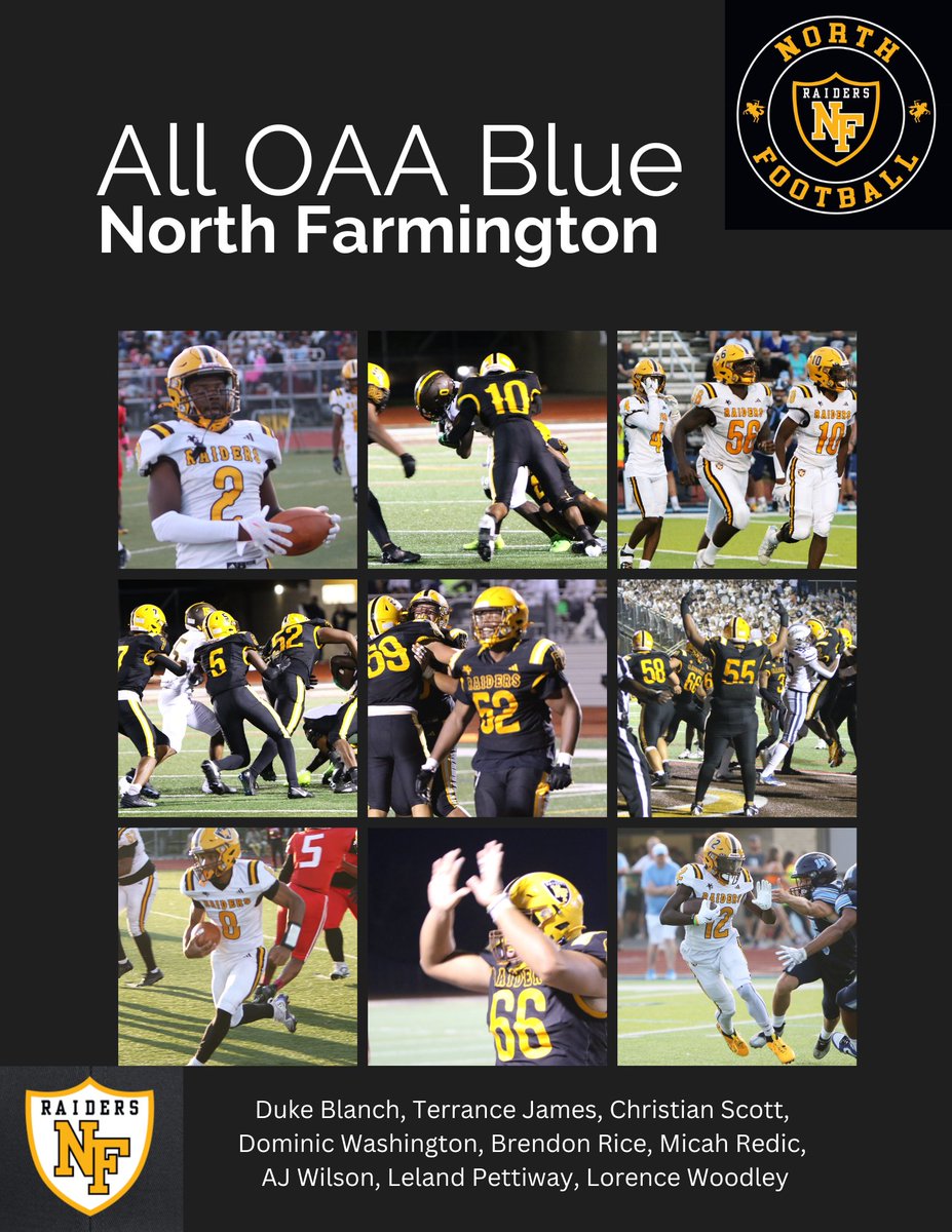 North Farmington Football (@nfraidersfball) on Twitter photo Congrats to our 9 athletes who earned all league honors <a href="/brendonricee/">Brendon Rice</a> <a href="/DukeBlanch_/">Dezmon Blanch</a> <a href="/chris_scotttt/">Christian Scott</a> <a href="/T_james2026/">Terrance James</a> <a href="/MicahARedic/">Micah</a> <a href="/Domwashingtonn/">Dominic Washington</a> Lorence Woodley, Leland Pettiway, AJ Wilson
<a href="/NF_Athletics/">NFHS_Athletics</a> Congrats to our 9 athletes who earned all league honors <a href="/brendonricee/">Brendon Rice</a> <a href="/DukeBlanch_/">Dezmon Blanch</a> <a href="/chris_scotttt/">Christian Scott</a> <a href="/T_james2026/">Terrance James</a> <a href="/MicahARedic/">Micah</a> <a href="/Domwashingtonn/">Dominic Washington</a> Lorence Woodley, Leland Pettiway, AJ Wilson
<a href="/NF_Athletics/">NFHS_Athletics</a>
