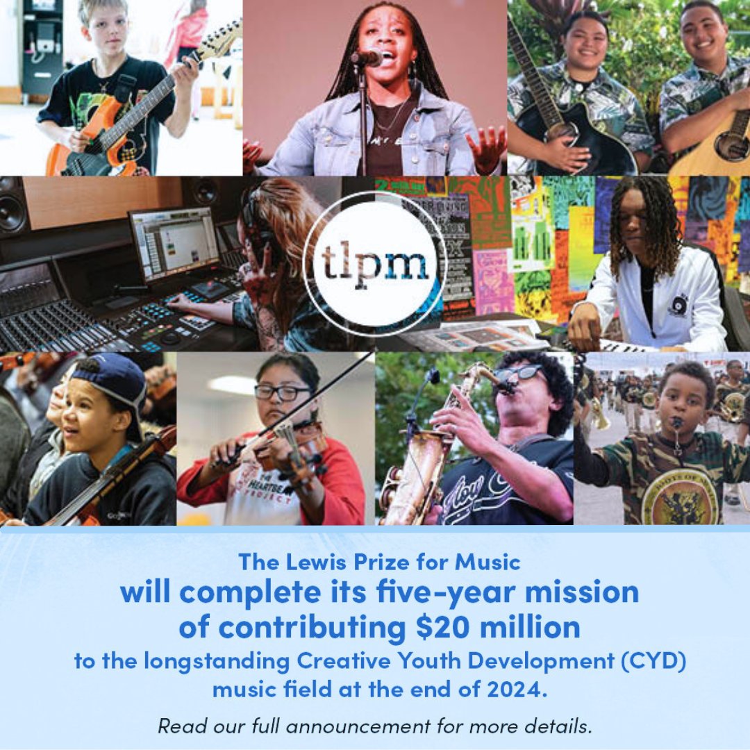 The Lewis Prize for Music will conclude its five-year mission of investing $20 million in Creative Youth Development on December 31, 2024. 

Read our full statement and join us in celebrating this incredible journey!

thelewisprize.org/finalyearmessa…

#CreativeYouthDevelopment