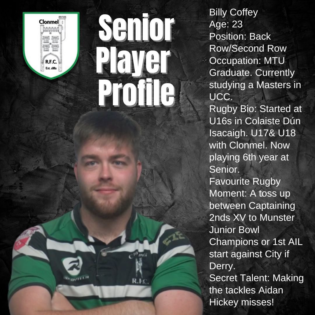 ClonmelRFC's tweet photo. Player Profiles. #knowyourclub #clonmelrfc @MJCRugby @Munsterrugby @IrishRugby https://t.co/zJ54Ud70WB