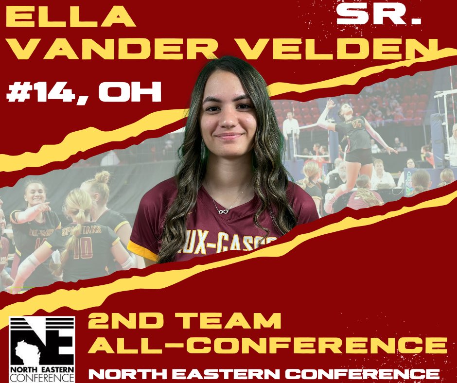 Congratulation to Senior, outside Ella Vander Velden. 2nd Team All-North Eastern Conference.  Well earned and deserved Ella!! #WeAreSpartans #UnityOverAdversity