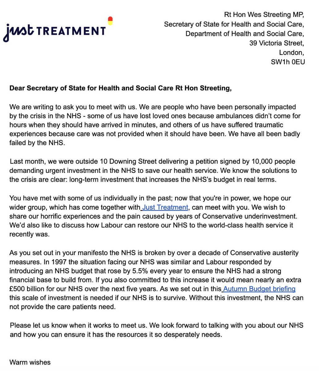Mathew Hulbert 🔶️ 🏳️🌈 🇪🇺 ✝️ (@mathewhulbert) on Twitter photo Along with other patients who've suffered at the hands of our broken #NHS but who know it can be better if prioritised rather than privatised, if given more lolly rather than league tables, I've written to Health Secretary <a href="/wesstreeting/">Wes Streeting</a> asking him to meet us.
Over to you, Wes. Along with other patients who've suffered at the hands of our broken #NHS but who know it can be better if prioritised rather than privatised, if given more lolly rather than league tables, I've written to Health Secretary <a href="/wesstreeting/">Wes Streeting</a> asking him to meet us.
Over to you, Wes.