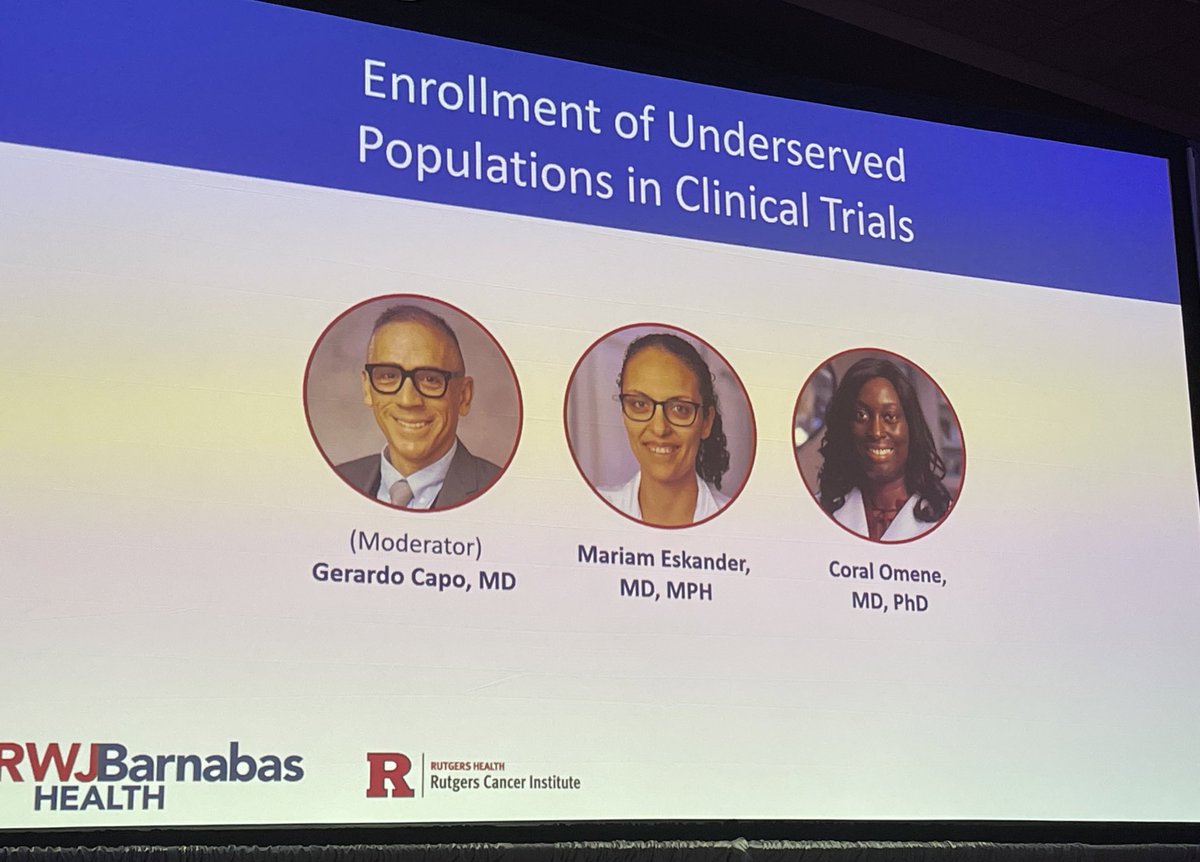 Rutgers Cancer Institute (@rutgerscancer) on Twitter photo Dr. Gerardo Capo, Dr. Coral Omene <a href="/Omene_CO/">Coral Omene, MD, PhD</a>, and Dr. Mariam Eskander <a href="/mariameskmd/">Mariam Eskander</a> lead an important and very informative discussion about enrollment of underserved populations in #clinicaltrials at the <a href="/RutgersCancer/">Rutgers Cancer Institute</a> Annual Oncology Clinical Practice and Research Summit. Dr. Gerardo Capo, Dr. Coral Omene <a href="/Omene_CO/">Coral Omene, MD, PhD</a>, and Dr. Mariam Eskander <a href="/mariameskmd/">Mariam Eskander</a> lead an important and very informative discussion about enrollment of underserved populations in #clinicaltrials at the <a href="/RutgersCancer/">Rutgers Cancer Institute</a> Annual Oncology Clinical Practice and Research Summit.