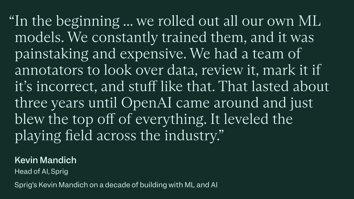 You don't need to have a long career in machine learning like <a href="/kevinmandich/">kevin mandich</a> to build AI products anymore.

And he's just as excited about that as you are.

We caught up with <a href="/Sprig/">Sprig</a>'s Head of AI about this and much more 👇

mixpanel.com/blog/sprig-kev…