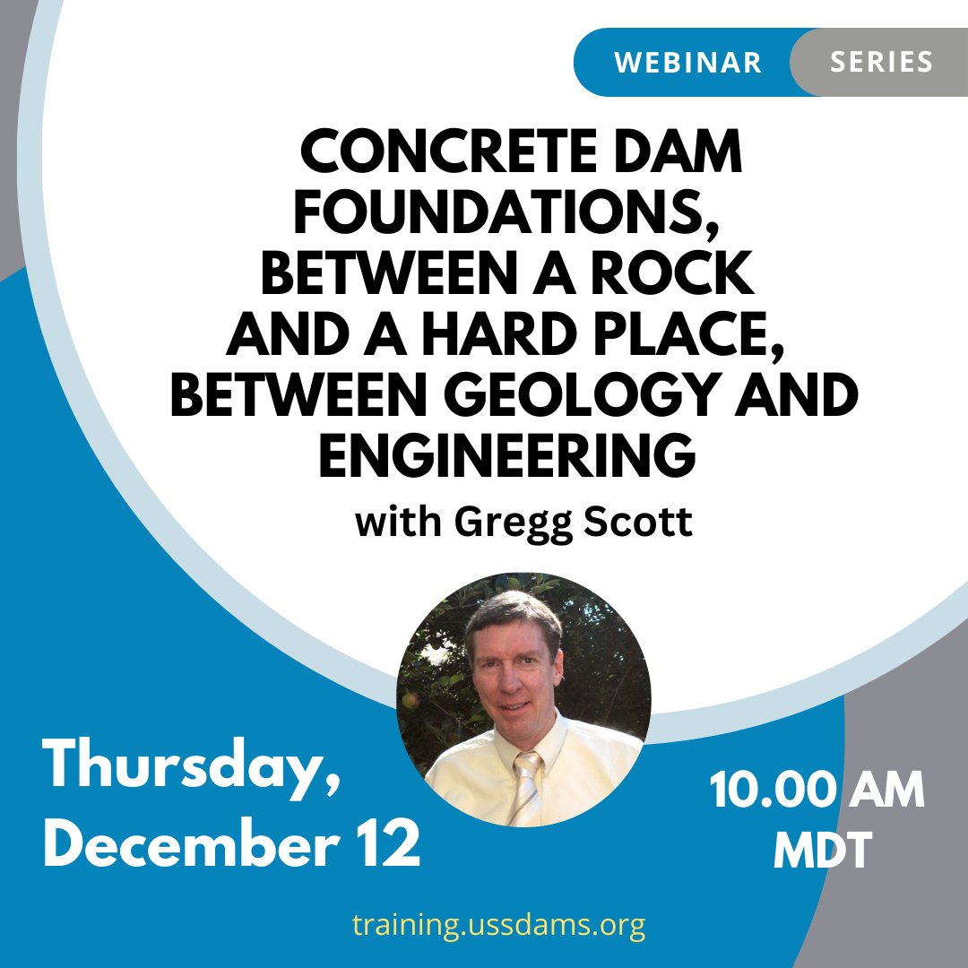 USS_Dams's tweet photo. 📢 #Webinar Alert! Join Gregg A. Scott, P.E., F. ASCE on 12/12 for “2024 Concrete Dam Foundations: Between a Rock &amp; a Hard Place.” 🪨 Learn key concepts in rock mechanics &amp; case studies on dam foundation failures. 

Register now: https://t.co/waMitI1tqk  

#DamSafety #USSD https://t.co/cnKE2pkcFi