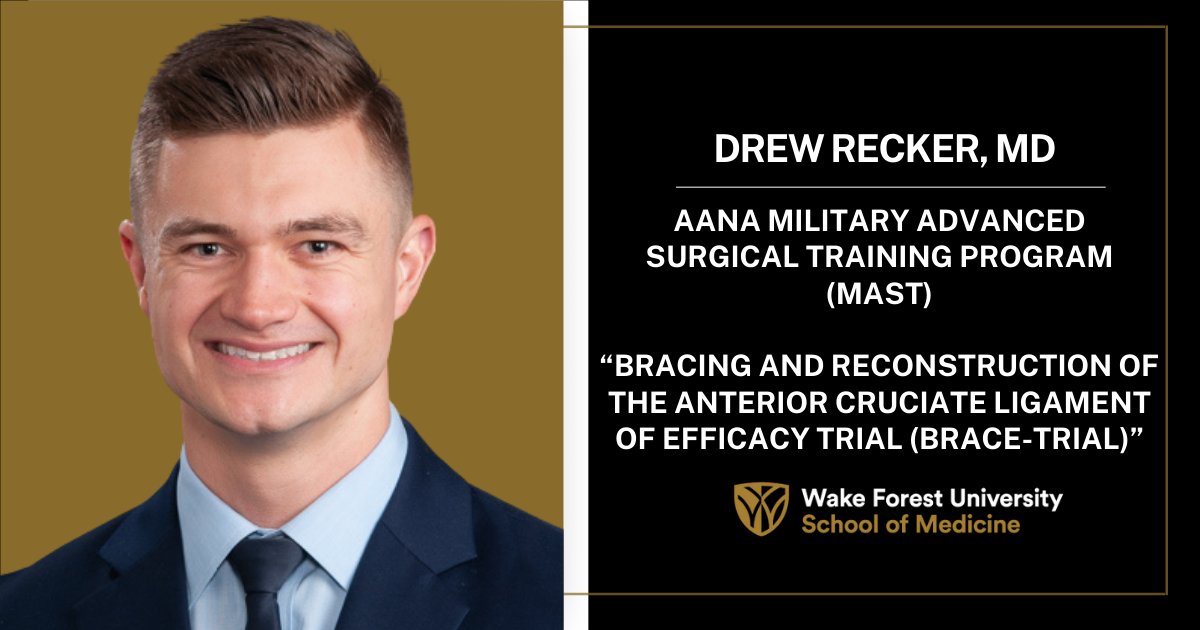 Congratulations to Dr. Drew Recker for receiving grant funding from the AANA Military Advanced Surgical Training Program (MAST) for his study, Bracing and Reconstruction of the Anterior Cruciate Ligament of Efficacy Trial (BRACE-trial). 🎉