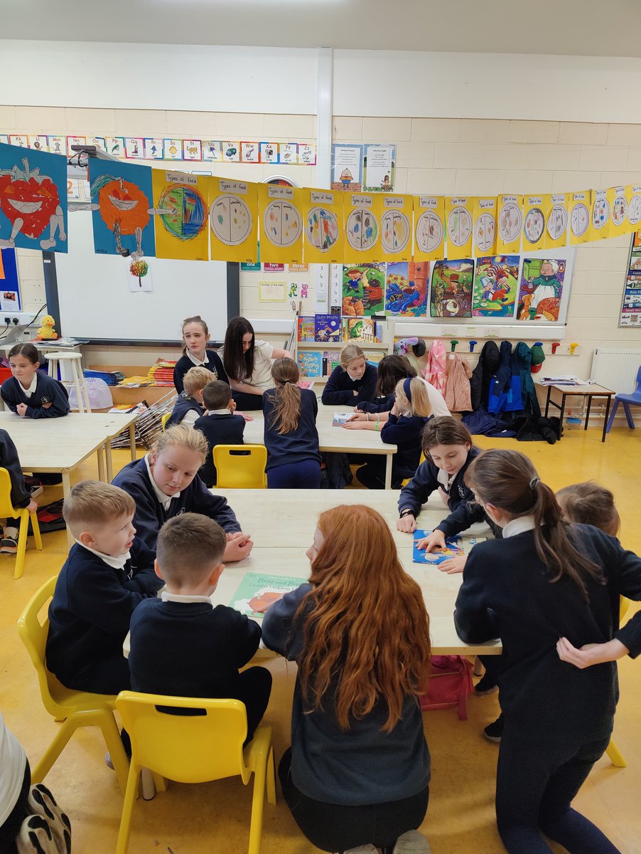 Pupils in the senior classes read stories about friendship and kindness to junior classes for anti bullying week in school today.