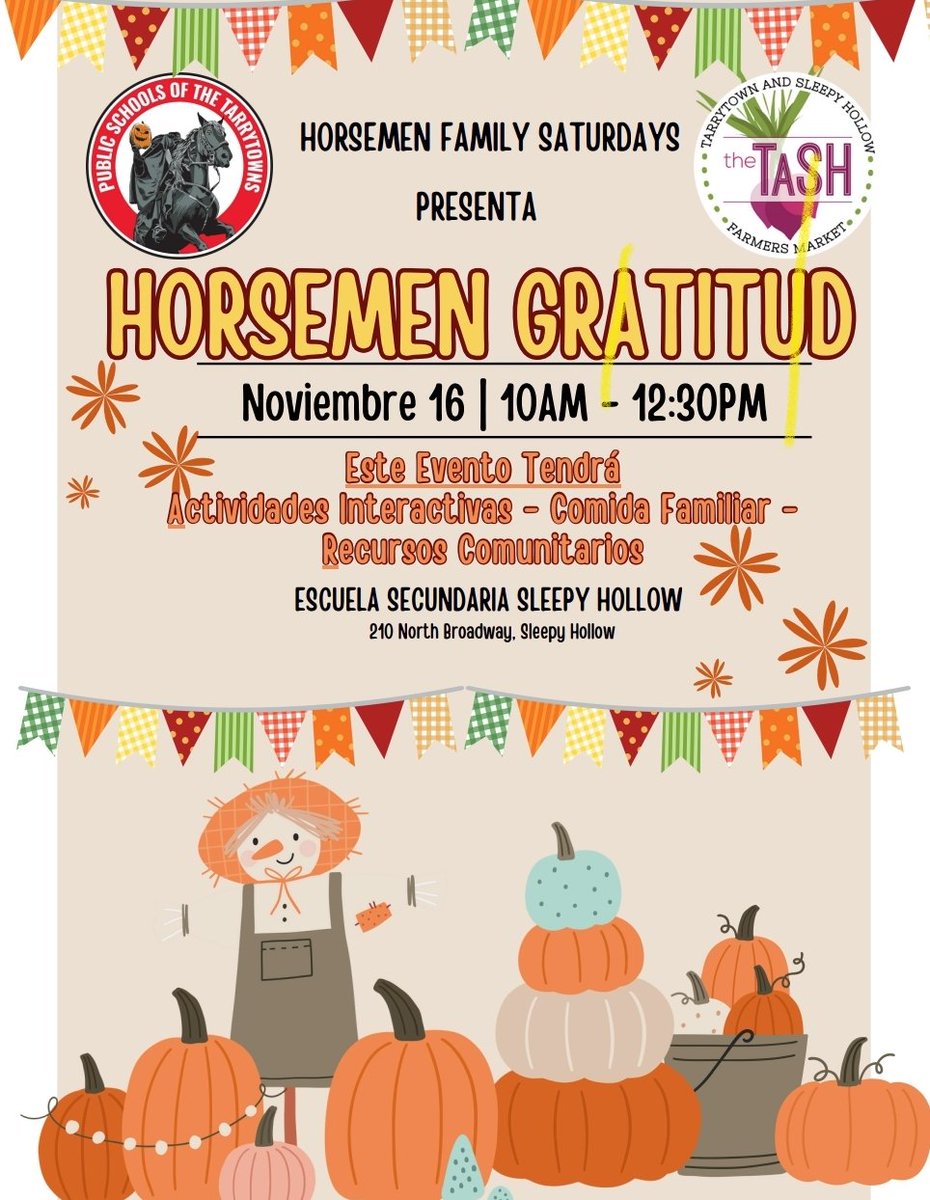 Join us tomorrow November 16 for Horsemen Gratitude! From 10 a.m. to 12:30 p.m. at Sleepy Hollow High School, we’ll have interactive activities, delicious food, and plenty of fun for the whole family!