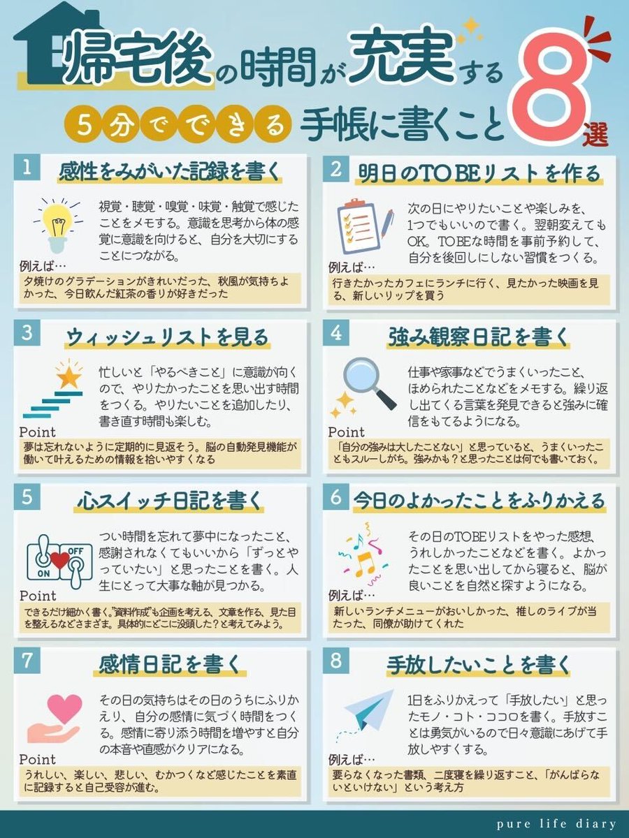 1日5分でできる！夜におすすめ🌙 手帳に書くこと8つをまとめました📝