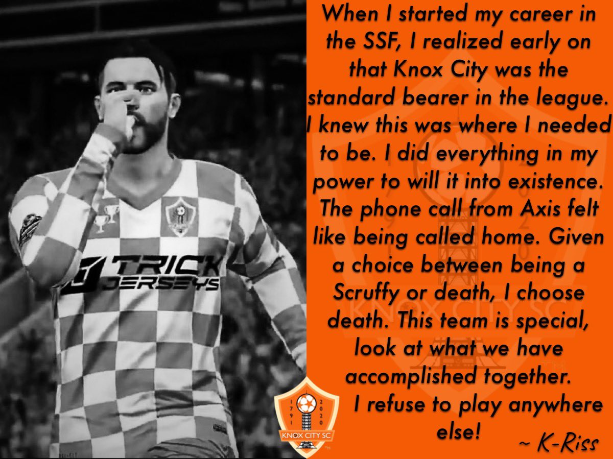 He started out as our top fan and now he’s one of our top players! He’s the sexiest MoFo in the league and is even an underwear model! 🔥 We are lucky to have his talents in Knox City! We love all our Scruffies! 🧡 #ScruffySoccer #KickingItFromHome