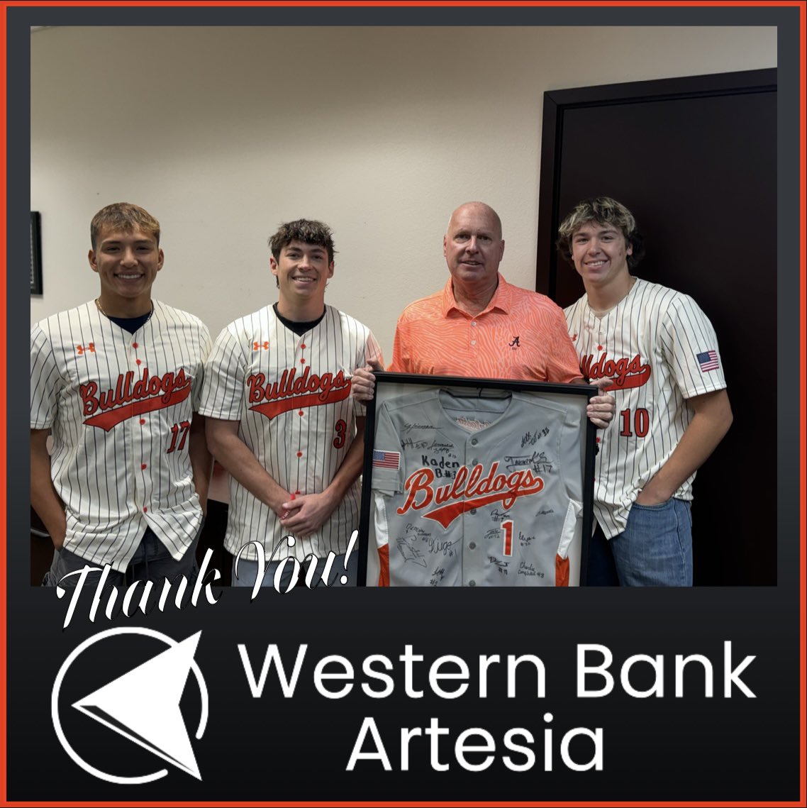 Thank you Ken Clayton and Western bank for your incredible support of our baseball team and our mission this upcoming season. Western Bank has always been a supporter and sponsor of the Bulldogs in every program!