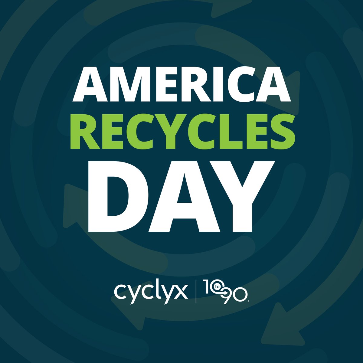 10to90's tweet photo. Join us in celebrating America Recycles Day! #CyclyxSolutions, technology, and expertise in decoding plastic to understand its chemical composition along with our ability to create customized recipes for downstream recycling technologies allow us to divert more plastic waste from landfills and toward a recycling pathway.  

The @DallasFarmer is hosting an America Recycles Day event tomorrow, November 16. Cyclyx’s 10to90 Programs Manager, Angie DeRouchie, will be volunteering to help organize the on-site collection of flexible films and common household plastics for landfill diversion. 

Learn more about how you can participate and recognize America Recycles Day: https://t.co/hQAjzCeOW7
