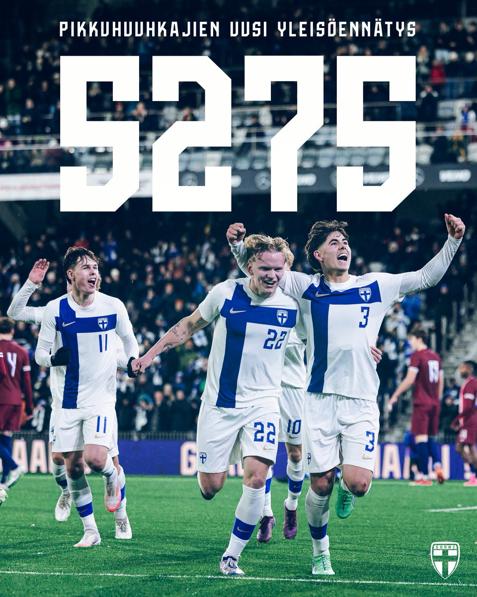 𝟓𝟐𝟕𝟓 𝐗 𝐊𝐈𝐈𝐓𝐎𝐒 – Tammelan Stadionilla syntyi tänään Pikkuhuuhkajien uusi yleisöennätys! 🔥

#Pikkuhuuhkajat #U21EURO #FINNOR #MeOlemmeSuomi