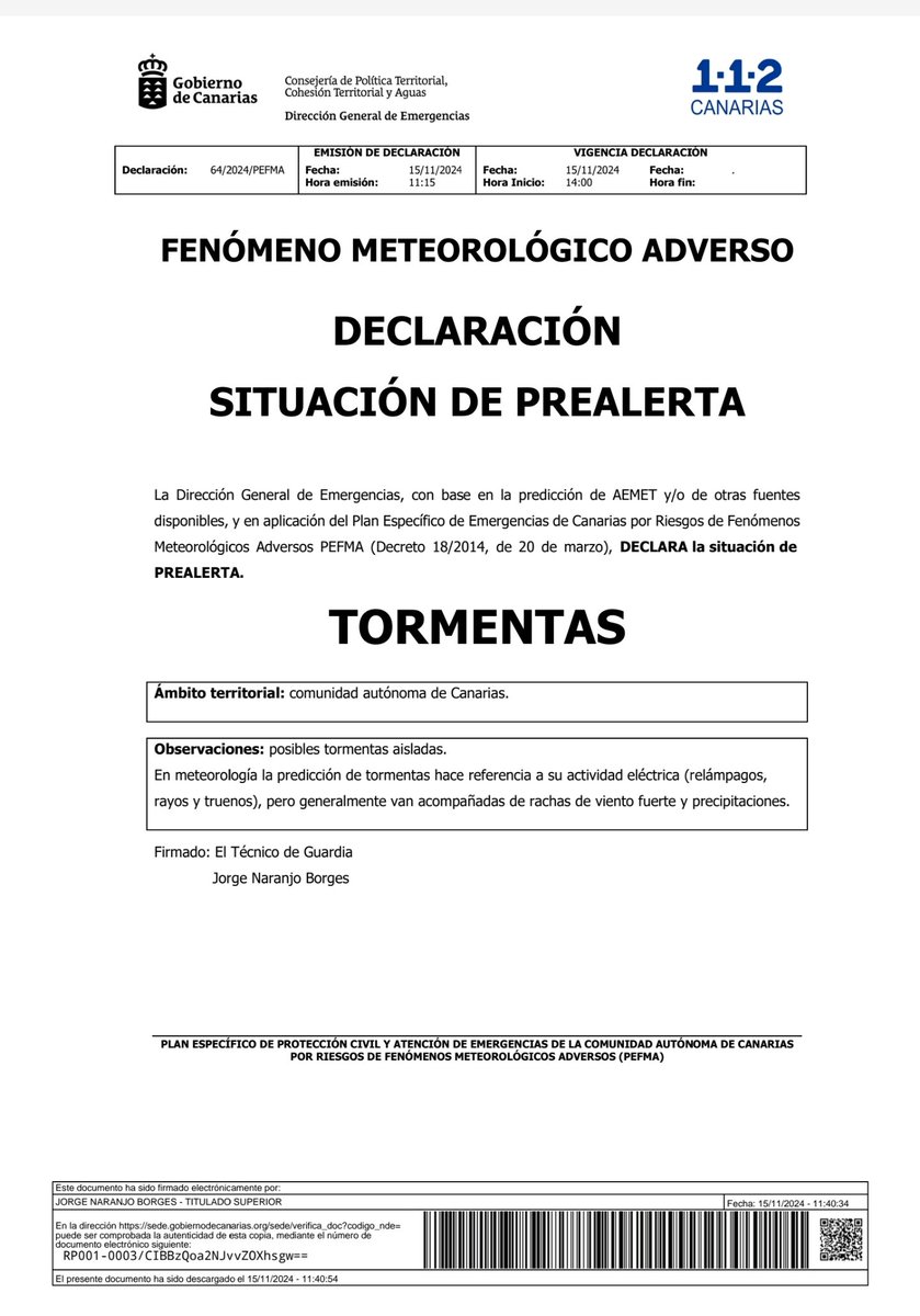 📢 AVISO

La Dirección Gnal de Emergencias #gobcan declara, Fenómeno Meteorologico Adverso

✔ Situacion: Prealerta
📍 Ámbito territorial: Canarias 🇮🇨
✔ Fenómeno: Tormentas y lluvias
<a href="/aemet_canarias/">AEMET Canarias</a>
#maspalomas➕️segura
maspalomas.com