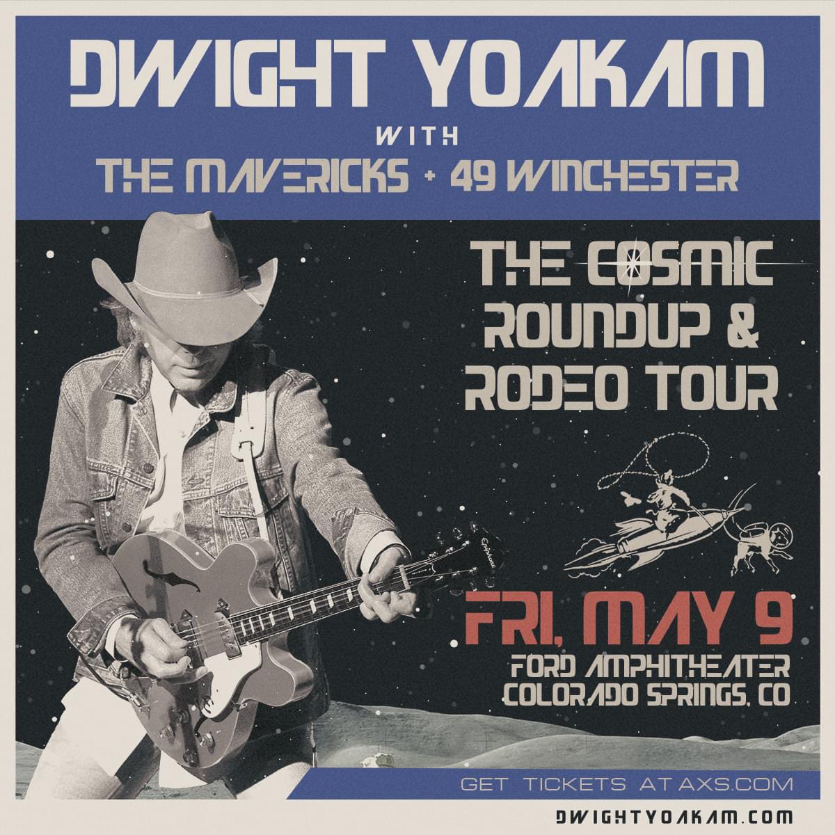 FordAmpCOS's tweet photo. Country music legend and GRAMMY-award winner artist @DwightYoakam brings his Cosmic Roundup &amp; Rodeo Tour to #FordAmphitheater on Friday, May 9 🤠 

@MavericksMusic and @49winchester will be joining to get the party started 🎉

Pre sale is Thursday, November 21 from 10a-10p 🎫 https://t.co/eq3pGpiyNy
