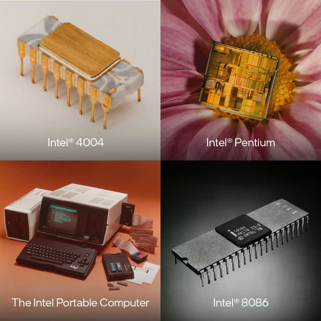 intel's tweet photo. Press rewind this #FlashbackFriday to a few Intel products that paved the way for the new generation of AI PCs 💻💥

Do you remember these trailblazing products? Let us know in the comments. 🤔

Learn more about the history of these products here: https://t.co/Tt5DPQM6Tb https://t.co/vDVhzPU9kw