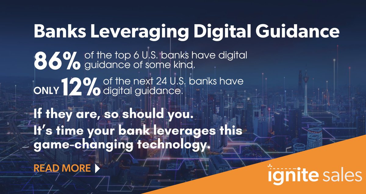 IgniteSales's tweet photo. 86% of the top six U.S. banks are using digital guidance to support small business clients. Is your bank leveraging this game-changing technology? 
https://t.co/DV0125KxFV

Schedule a demo today!
https://t.co/rmUFSBGkep

#DigitalBanking #BankingTechnology #SmallBusinessGrowth https://t.co/g4HxkFu0PV